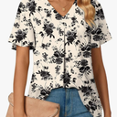 Women's Summer Dressy Chiffon Blouses V Neck Ruffle Short Sleeve Tunic Tops for Leggings Casual T-Shirts