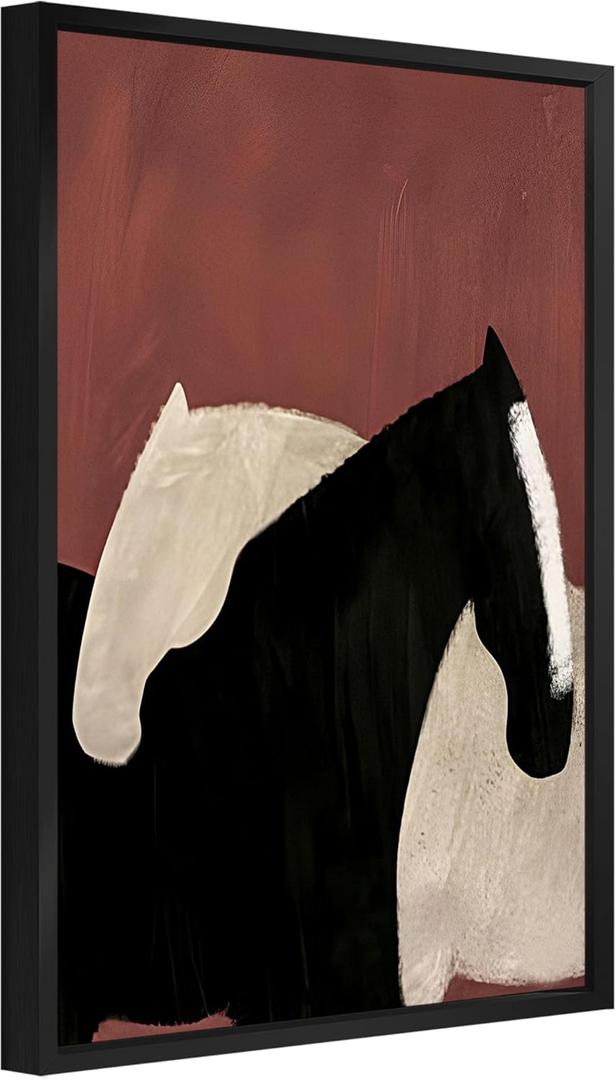 Framed Vintage Horse Canvas Wall Art - Abstract Black and White Horses Oil Painting Modern Farmhouse Animal Wall Decor for Living Room, Bedroom 16x24 inch Horse Gifts