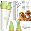 Dog Grooming Kit with Paw Trimmer, All-in-One Low Noise Electric Rechargeable Small Quiet Pet Clippers Foot Dog Hair Shaver with Stainless Steel Scissors and Comb for Dogs at Home (Green)