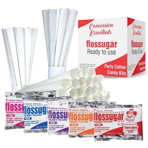 Concession Essentials New Carnival Party Cotton Candy Kits.Includes 100CT Cotton Candy Cones and 5 Packs of 8 Ounce Assorted Cotton Candy Sugar BBD 10/07/2026