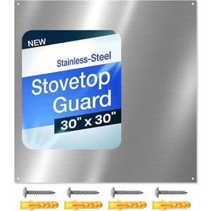 CALPALMY 30"x30" Metal Backsplash Panel for Stove, Reversible Flat Wall Shield, Heat-Resistant Kitchen Splatter Guard for Cooking Range, Easy-Clean Backsplash Sheet with Pre-Drilled Holes & Screws, 30"x30" Square