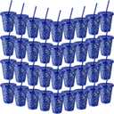 Jingmore 36 Pcs Blue and Golden Rings Plastic Cups for Birthday Party Decoration Cartoon Video Game Theme 16 oz Tumblers with Lid and Straw