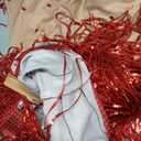 Yoyomomozi Sexy Rhinestone Gold Silver Sequin Tassel Bodysuit Stage Outfit Pole Dance Nightclub Party Drag Queen Team Costume (Red, One Size)