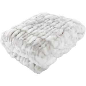 Oversized Ruched Faux Fur Blanket - 60x80-Inch Jacquard Faux Fur Queen-Size Throw for Sofas and Beds - Luxurious Bedding by Lavish Home (Gray)