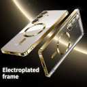 for Samsung Galaxy S25 Plus Case.Phone Cover Clear Back Surrounding Plating Metallic Glossy.Magnetic Case Slim Thin Soft funda capa para 6.7" Built-in Lens Protector (Gold)