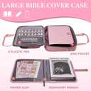 Waterproof Quilted Bible Cover with Leather Handle, Bible Study Supplies Includes 5 Black Pens, 12 Highlighters, 72 Tabs,Christian Gifts for Women(Pink)