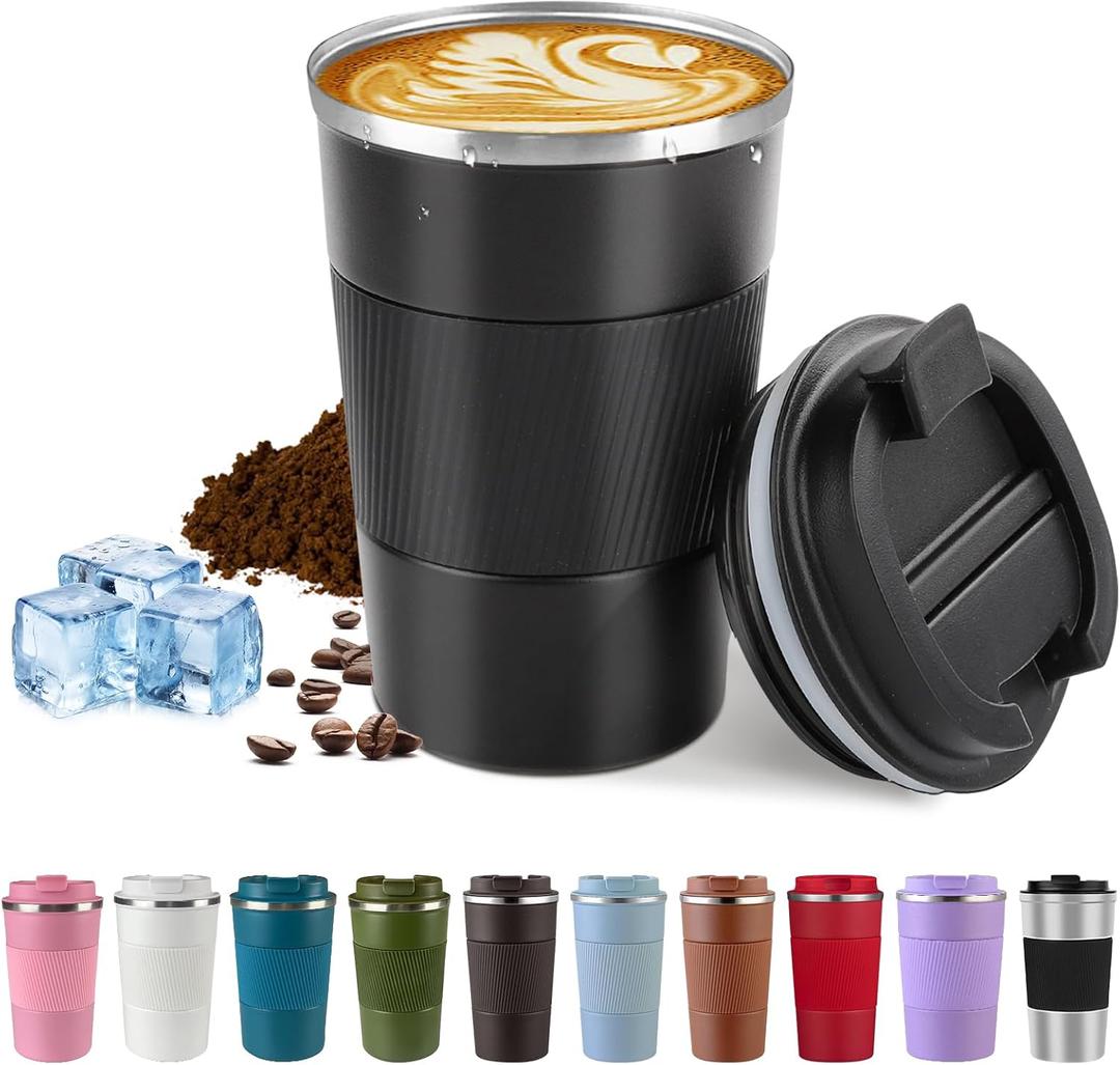 SPLMIFA Vacuum-Insulated Stainless Steel Travel Coffee Mug, Leak-Proof Reusable Coffee Cup with Lid - Keep Hot & Cold Drinks for Hours, Durable Insulated Tumbler for Men & Women(3rd-Black, 12OZ)