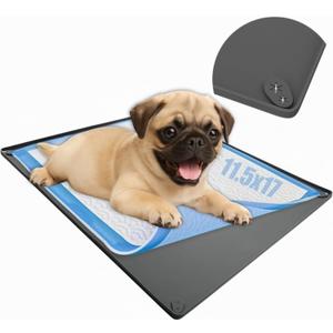 TidyFriend Puppy Pad Holder Tray Fits for 11.5” x 17” Pee Pads with Corner Lock Holes, Raised Edges, Non-Spill, Easy to Clean Silicone Puppy Potty Tray Holder, for Indoor Floor Protection (Grey)