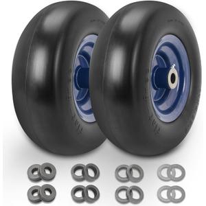 11x4.00-5'' Lawn Mower Tires Flat Free Compatible With Zero Turn Mowers, 2 Pack Solid Smooth Lawnmower Front Tire And Wheel, 3.4"-4"-4.5"-5" Centered Hub, With 3/4" Or 5/8" Bushing