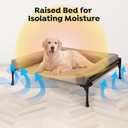 Veehoo Elevated Raised Dog Bed-Cooling Outdoor Dog Cot Bed for XLarge Sized Dogs Three-Sided Fence Raised Pet Cot with Mesh & No-Slip Feet Dog Hammock Bed with Removable Bolster-41 x 27" Beige Coffee
