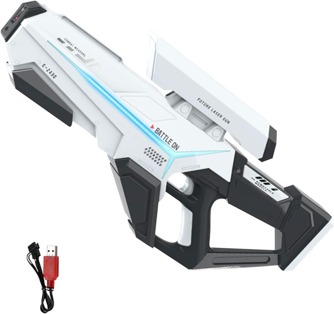 Electric Water Guns for Adults Kids, Automatic Water Reload & Shooting, LED Light, 26-32 FT Range Powerful Classic Water Squirt, Large Capacity Battery Powered Water Guns Summer Outdoor Beach Play (837-white)
