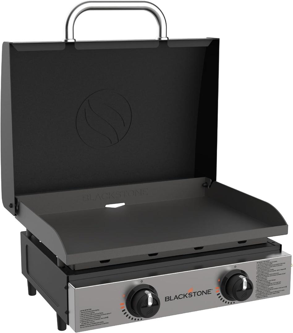 Blackstone 1813 Original 22 Tabletop Griddle with Hood and Stainless Steel Front Plate, Powder Coated Steel, Black