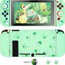 DLseego Dockable Case Design for Switch 2017, Anti-Slip Shock-Absorption Protective Soft Carrying Case and Joy Con Controller with 1 PCS Elf Ball Pendant and 2 PCS Thumb Grip caps -Black Lying Cat (Green Frogs Animal)