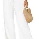 Jyanl Linen Pants for Women Flowy Palazzo Pants Boho High Waist Wide Leg Trousers Summer Beach Vacation Outfits 2025 Size M