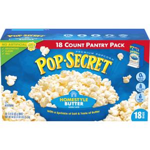 Pop Secret Popcorn, Homestyle Butter Microwave Popcorn, 3 Ounce (Pack of 18) (EXP 02/01/27)