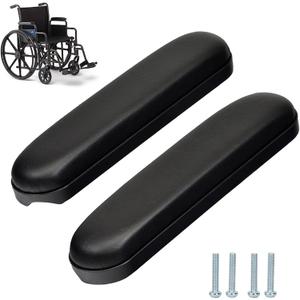 HMZ Full Length Padded Armrest Black 10-1/4" Long Wheelchair and Transport Chair arm Cushions, Black (1 Pair) Compatible with All Brands(10-1/4")
