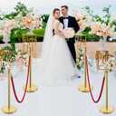 8 PCS Stanchions and Velvet Ropes Set, Stainless Steel Post with 4 Red Velvet Ropes, Crowd Control Barriers, Red Carpet Runner Poles for Party, Wedding, Queue