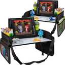 Lusso Gear Kids Lap Desk Tray (Value 2 Pack) - Mesh Pockets & Cup Holder for Car Travel Essentials - Car Seat Tray for Kids Travel & Tablet Holder - Dry-Erase Surface for Road Trip Activities - Black