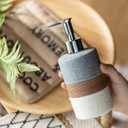 Ceramic Soap Dispenser Set for Hand Soap, Shampoo, Dish Soap, Conditioner, Bathroom & Kitchen, Stainless Steel Pump, Includes Silicone Funnel, 12 Oz, Non-Slip, Elegant Kitchen Decor, Gray