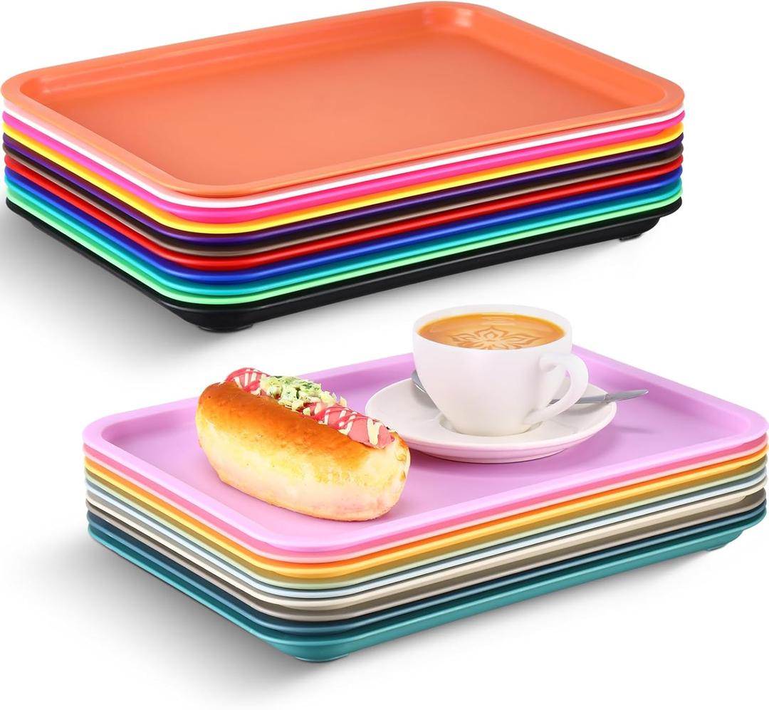 Sintuff 20 Pcs Plastic Art Trays Colorful Fast Food Lunch Trays Bulk Activity Crafts Sensory Serving Organizer for Home, School, Kids, DIY Projects, Painting, Beads(20 Colors, 12 x 9 Inch)