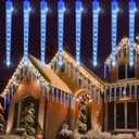 WATERGLIDE 16 Icicles Meteor Shower Lights, 12" Outdoor Icicle Christmas Lights 384 SMD LED Crystal Ice Falling Light, Connectable Raindrop Iciclelight, Xmas Winter Party Tree Holiday Decor, Blue