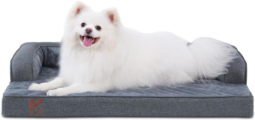 KSIIA Washable Dog Bed Large Sized Senior Dog, Orthopedic Warm Soft Pet Sofa Waterproof Pet Couch with Sides, Non-Slip and Egg-Crate Foam Big Beds with Removable Cover, 35x22Inch, Dark Grey