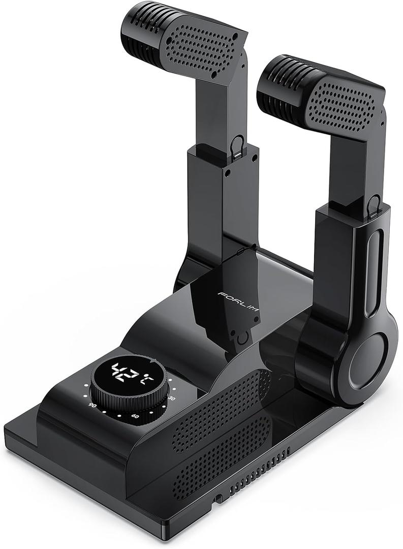 FORLIM Boot Dryer for Work Boots, Shoe Dryer with Heat Blower, Glove Dryer & Boot Warmer - 180 Adjustable Dry Rack - Telescopic Bendable Dry Ports - Intelligent Timer - Black (Auto-off Timer (Black))