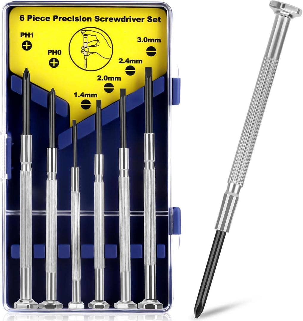 6PCS Small Screwdriver Set, Soodeei mini screwdriver set with 6 Different Size Flathead and mini Philips, Premium Tiny Screwdriver for Watch, Toys, Computer, Jewelry, Repair Set.