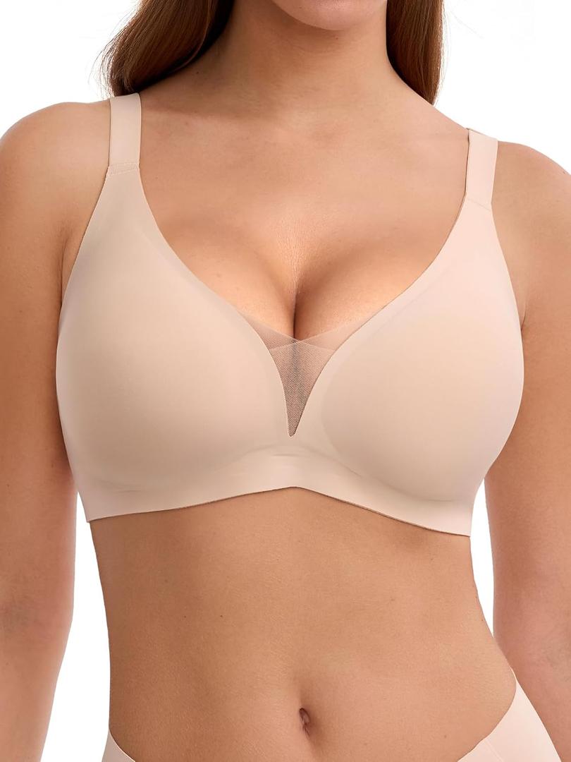 LUCKMEEY Bras for Women No Underwire Deep V Wireless Bra Push Up Seamless Bras Full Coverage Bralettes Everyday Bra, XL
