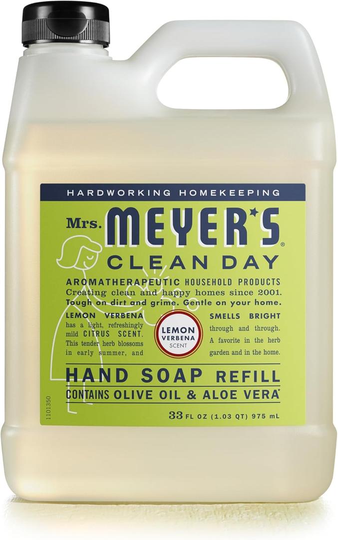 MRS. MEYER'S CLEAN DAY Liquid Hand Soap Refill, Cruelty Free and Biodegradable Formula, Lemon Verbena Scent, 33 oz (33 Fl Oz (Pack of 1))