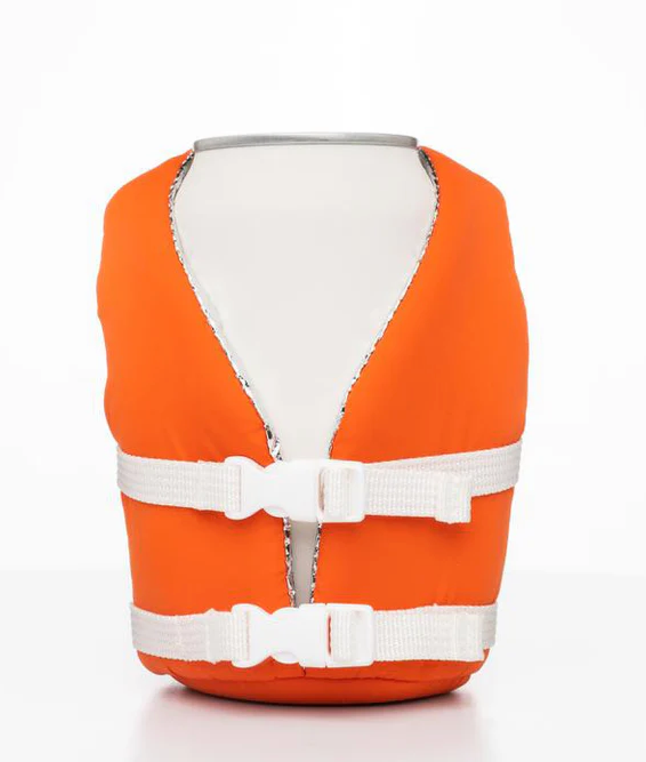 Set of 2 Drinkwear orange Life Vest Jacket Can Koozie cooler