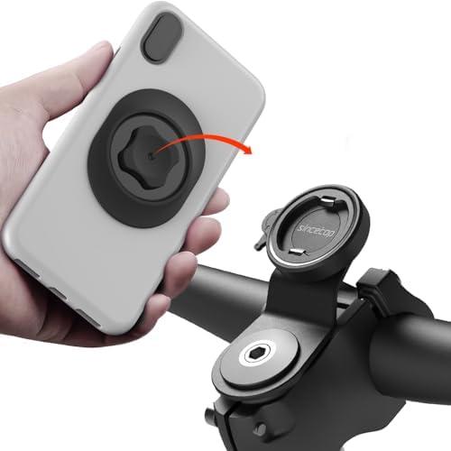 Bike Phone Mount, Mountain Bicycle Stem Phone Holder, Aluminum Handlebar Cell Phone Clamp, Gravel/ MTB/ Road E-Bike Cycling Cell Phone Clip, Quick Release Attach/ Detach-Black【Series C-1st Gen】