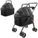 Folding Dog Stroller,Dog Carriage Strollers,Travel Folding Carrier Waterproof Puppy Stroller,Foldable Pet Travel Carrier,with Cup Holders&Detachable Carrier for Medium Small Dogs Cats(Black)