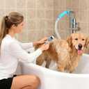Slip-On Dog Shower Attachment for Bathtub Faucet, Ear-Tab Zip-Tie Connector, Handheld Sprayer Head, 5 ft Hose, Fits Spouts up to 3 in