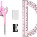 4 x Unjoo Compass for Geometry Set, 6 Inch Protractor, Clear Plastic (Pink)