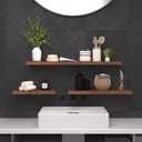 SAUMONIERES Floating Wall Shelves for Bedroom Bathroom Wall Mounted Solid Wood Shelf 24 Inch Set of 2, Walnut Floating Shelves