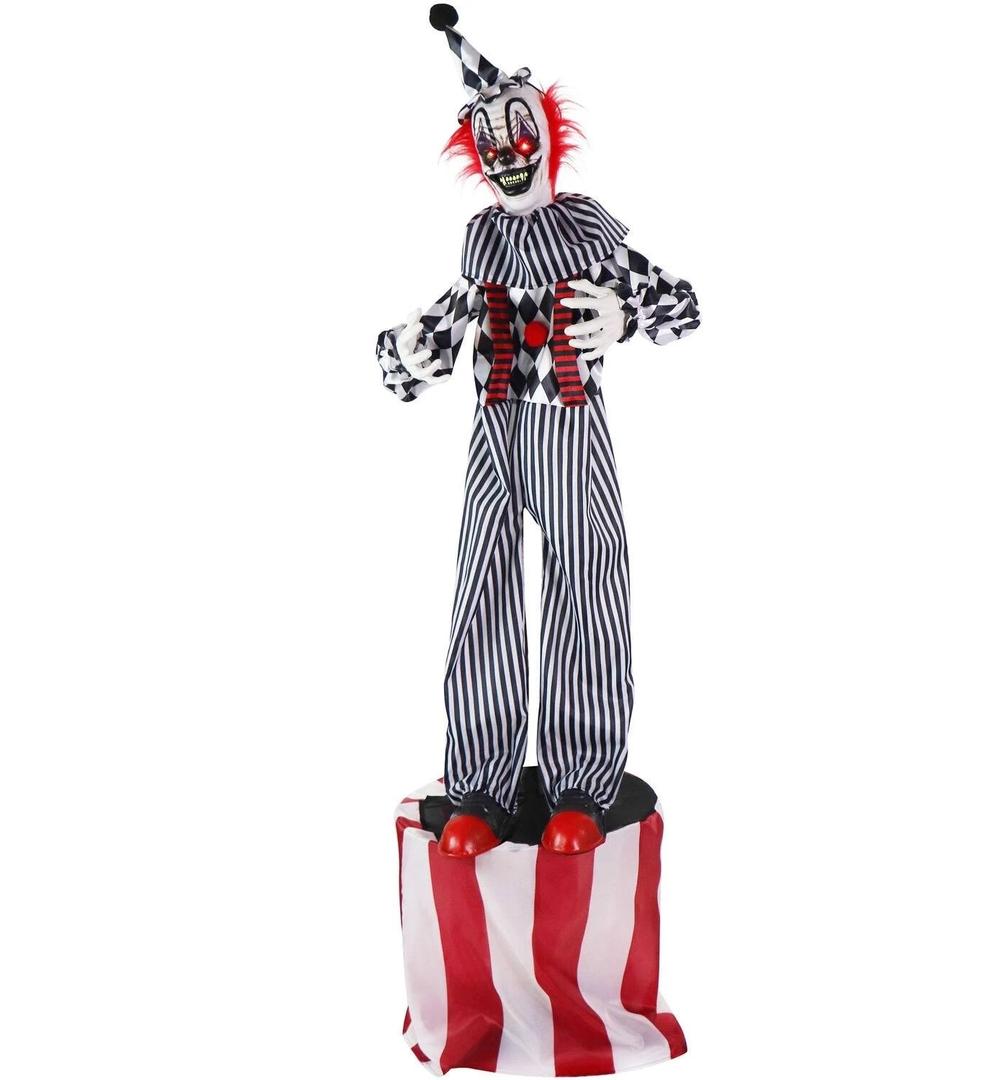Haunted Hill Farm Squatting Clown Dog Halloween Animatronic with Movement, Sounds, and Light-Up Eyes for Scary Indoor or Covered Outdoor Halloween Decorations, Creepy Halloween Props for Haunted House (30" Crouching Clown)