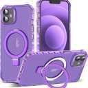 for iPhone 12/12 Pro Case with Magnetic Stand [Compatible with Mag-Safe] [Military Drop Tested] Translucent Matte 12/12 Pro Cover with Good Grip Curly Wave Edge for Women 6.1'', Purple