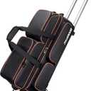 3 Ball Bowling Bags with Wheels, Bowling Bags 3 Ball Roller - 900D Oxford Waterproof PU, Bowling Bag with Multi-Separate Storage Pockets & Retractable Handle Extends to 40'' (Black)