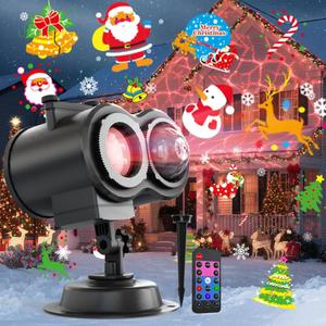 Christmas Projector Lights Outdoor Indoor, 2-in-1 Light Projector Water Wave Effect, Remote Control, 180 Rotation, 16 Dynamic Patterns & 4 Colors for Yard, House, Holiday Decor