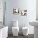 WELMECO Farmhouse Bathroom Wall Art Toilet Rules Sign Rustic Daisy Butterfly Painting Pictures Bathroom Wall Decor Framed Canvas Prints 12x12inchx2Pieces Brown (Pink)