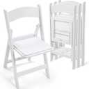 4 Pack Folding Chairs White Plastic Folding Chair Comfortable Resin Foldable Chair Lightweight Dining Chairs with PVC Padded Seats for Wedding Events Party Picnic Kitchen Garden Church Indoor Outdoor