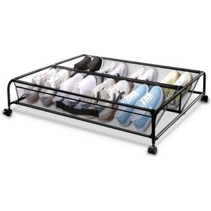 Under Bed Shoe Storage with Wheels, Space Saving Shoe Organizer with Sturdy Metal Frame & Breathable Mesh, Suitable Under The Bed, Sofa and Desk, 1 Pack
