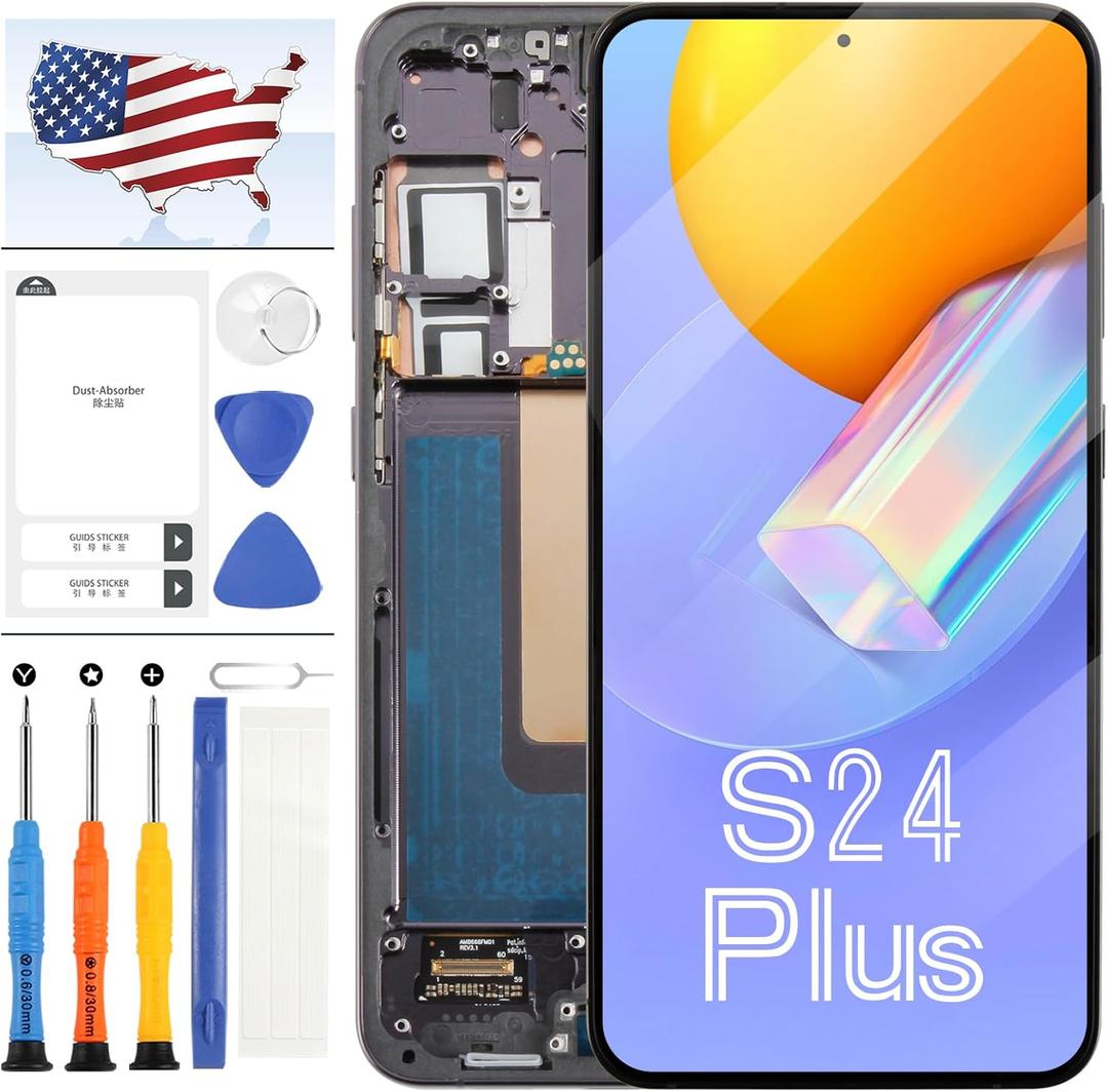 AMOLED for Samsung Galaxy S24+ Plus 5G Screen Replacement,LCD Screen for Samsung S24 Plus SM-S926u S926a S926w LCD Display Touch Screen Digitizer Assembly Repair Kit with Frame[US Version] (Black)