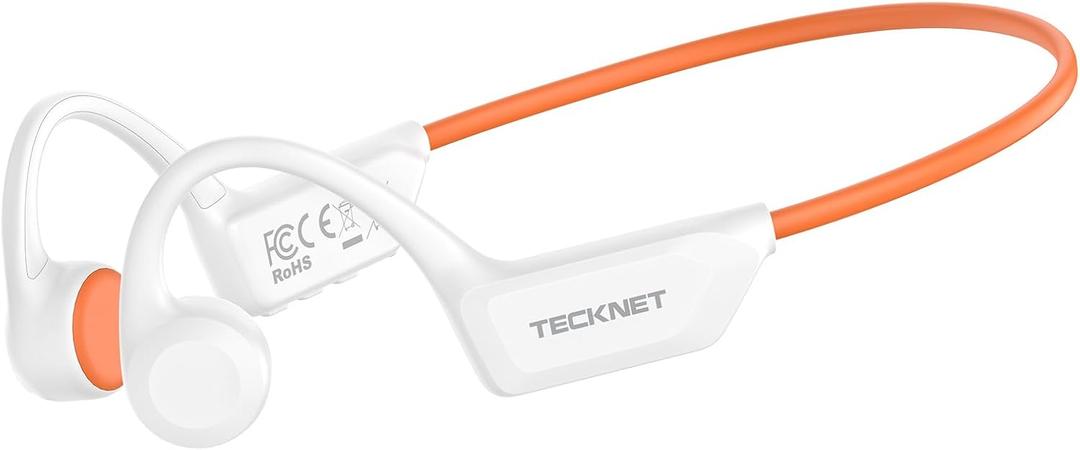 TECKNET Bone Conduction Headphones, Bluetooth V6.0 Open Ear Wireless Headphones, 10H Playtime & IPX5 Sweat Resistant, Secure Comfortable Fit Built-in Mic, Sports Earbuds for Running & Workout, White