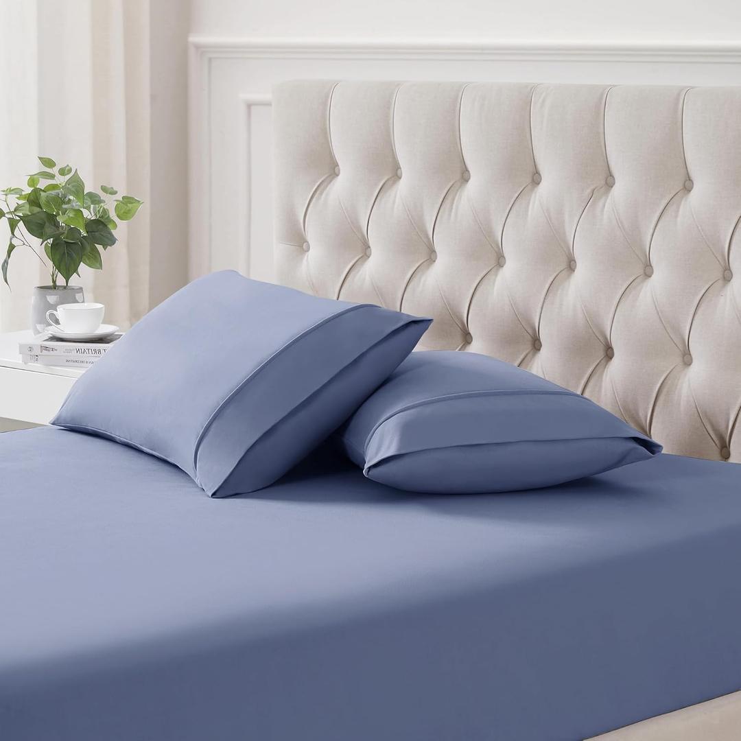Flannel Pillowcases Standard Set of 2 - Ultra Soft Flannel Pillowcases Set Cozy & Breathable Pillow Cases Queen Size Set of 2 - Heavyweight & Durable, Standard/Queen, Denim