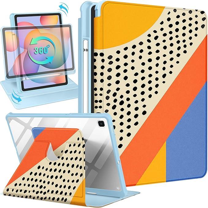 for Samsung Galaxy Tab S6 Lite Case 10.4 Inch 2022/2020 for Women Girls Folio Cover with Pencil Holder Cute Abstract Design Rotating Stand Teens Tablet Cases Tab S6 Lite SM-P610/P613/P615/P619