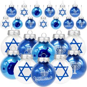 24 Pieces Hanukkah Ball Ornaments-Chanukah Decorative Hanging Ornaments Jewish Menorah Dreidel Star of David Plastic Hanging Tree Balls Happy Hanukkah Balls Ornaments for Tree Hanging Decor
