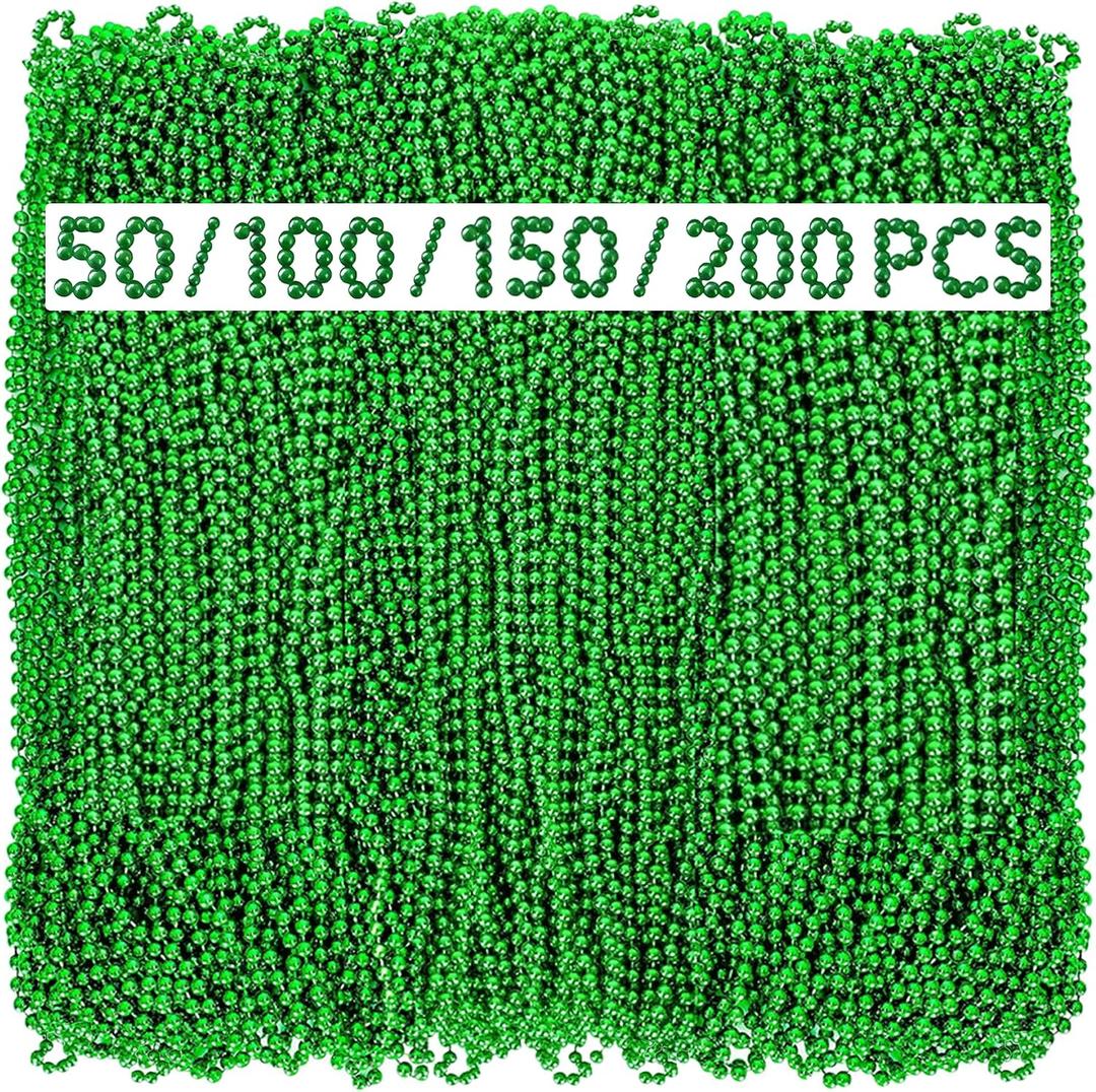 GONOSEED 50/100/150/200PCS St Patricks Day Necklace Bulk St Patricks Day Accessories Green Beads Decorations Party Favor