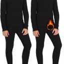 Dalavch 2 Sets Youth Boys Thermal Base Layer Long Johns Compression Leggings and Shirts Fleece Lined Underwear for Kids Girls (Large, Black)